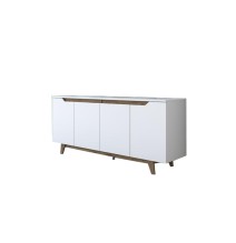 Buffet con 4 Puertas y Patas de Madera Resistente - Nogal-Blanco - 180x45x78,5cm