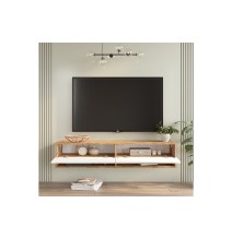 Mueble TV de Pared Color Blanco-Roble 140x31.6x29.6 cm - 2 Puertas - Estilo Moderno y Funcional.