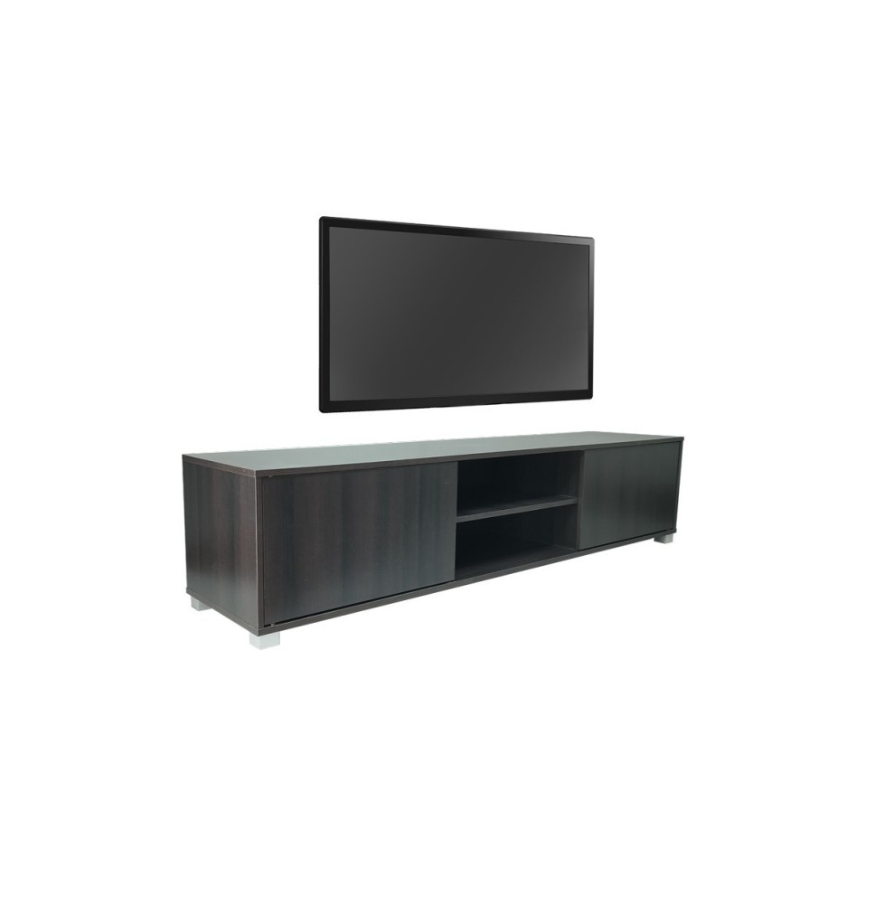 Mueble TV Melamina Color Negro 180x40x41 cm - 2 Puertas y Amplio Espacio de Almacenamiento.