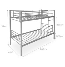 Litera Metálica Reforzada para Dos personas, Acabado en Gris, Medidas: 200 cm (Lar) x 97 cm (Fon) x 161 cm (Al)