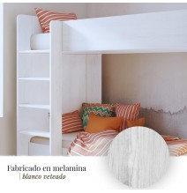 Litera Doble con Escalera - Blanco Veteado y Pino, 198.4 cm (Largo) x 98 cm (Ancho) x 72 cm (Alto)