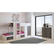 Litera - Cama Tren en Blanco Veteado y Grafito - 99.6 cm x 278.5 cm x 150.6 cm