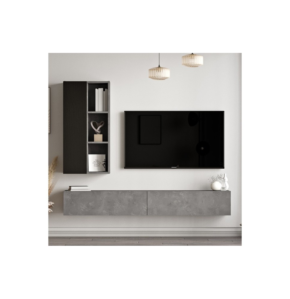 Mueble TV de pared moderno color negro antracita 174,5x27x145cm