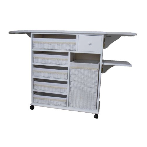 Mueble de plancha Estoril blanco 5 bandejas y cesto grande para ropa