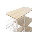 Estanteria de Cocina con 2 Cestas de Malla Metálica Blanca, 3 Estantes y Ganchos 80x34x75cm Color Madera y Blanco